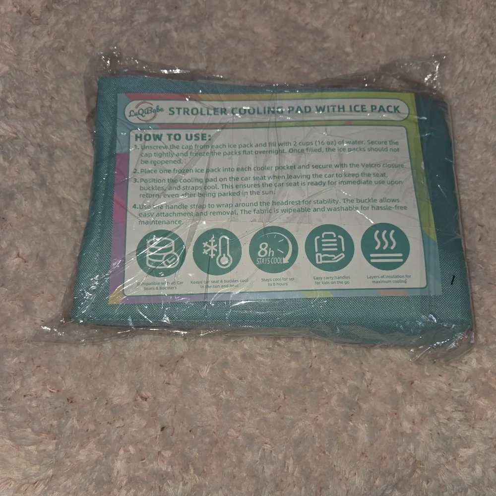 Cooling Car Seat / stroller Liner with Reusable Ice Packs - Teal NWT